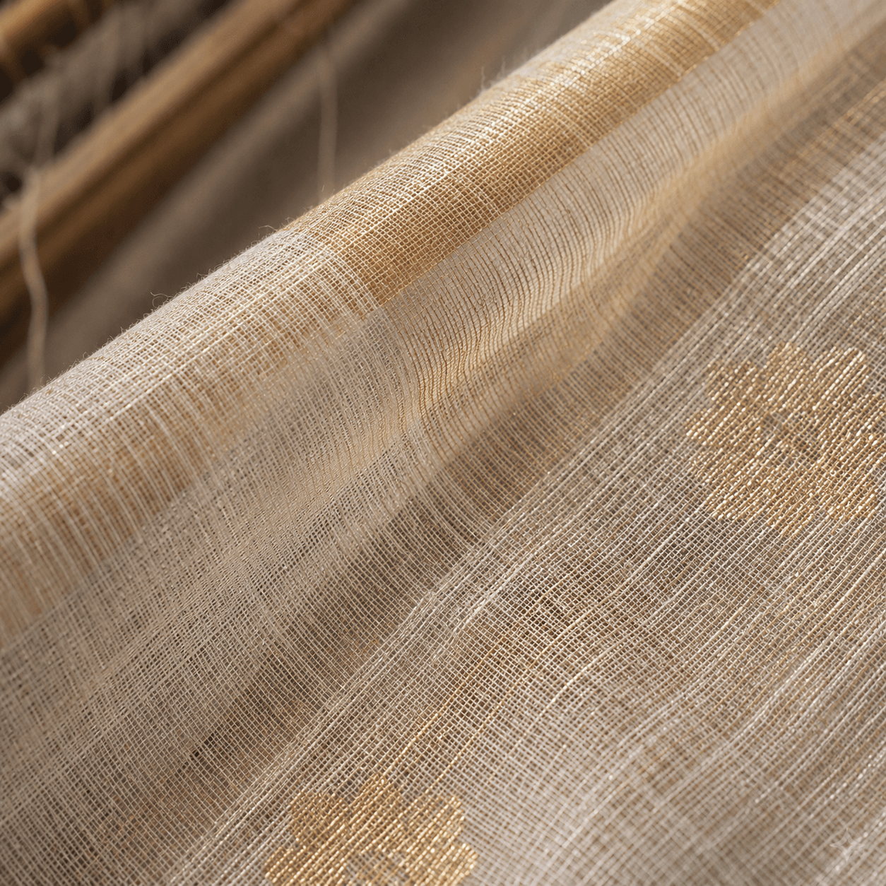 Close-up of the silk-cotton Chanderi weave